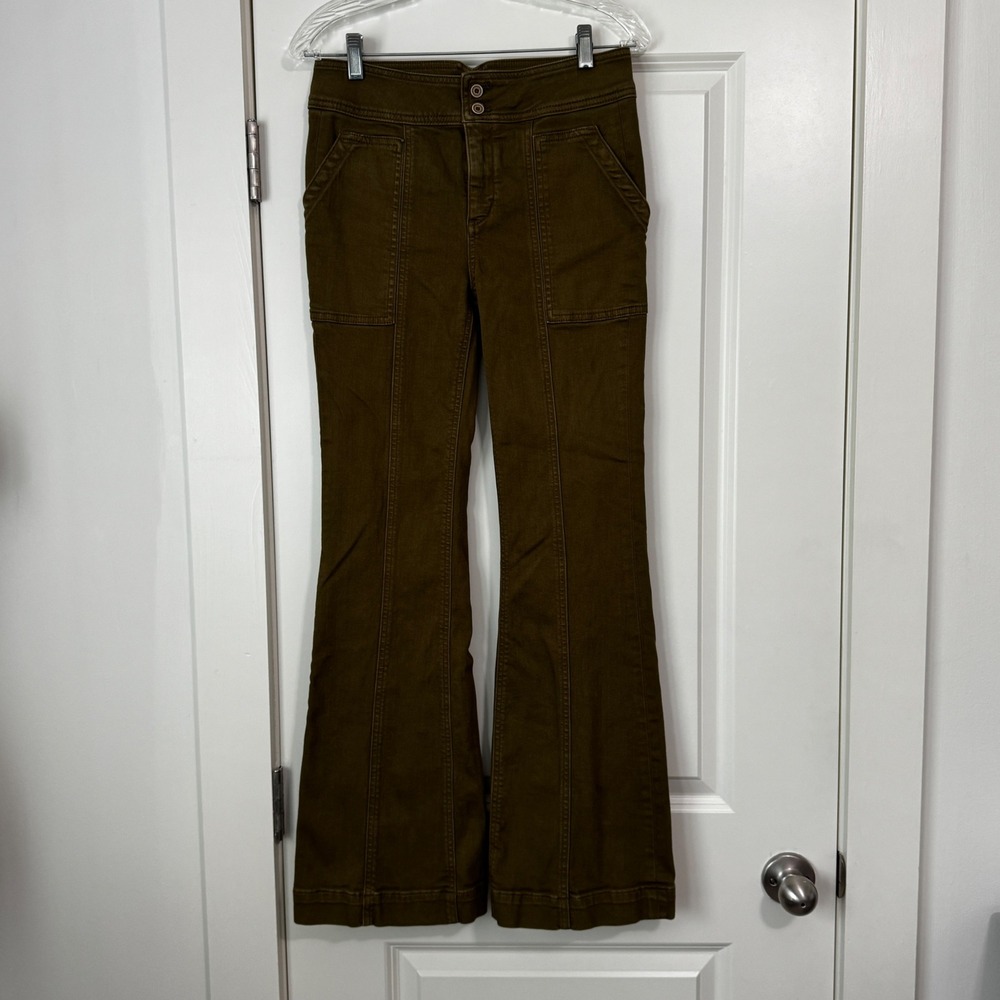 Pilcro 28 Green High Rise Trouser Boot Cut Pants Mid Rise Utility Boho